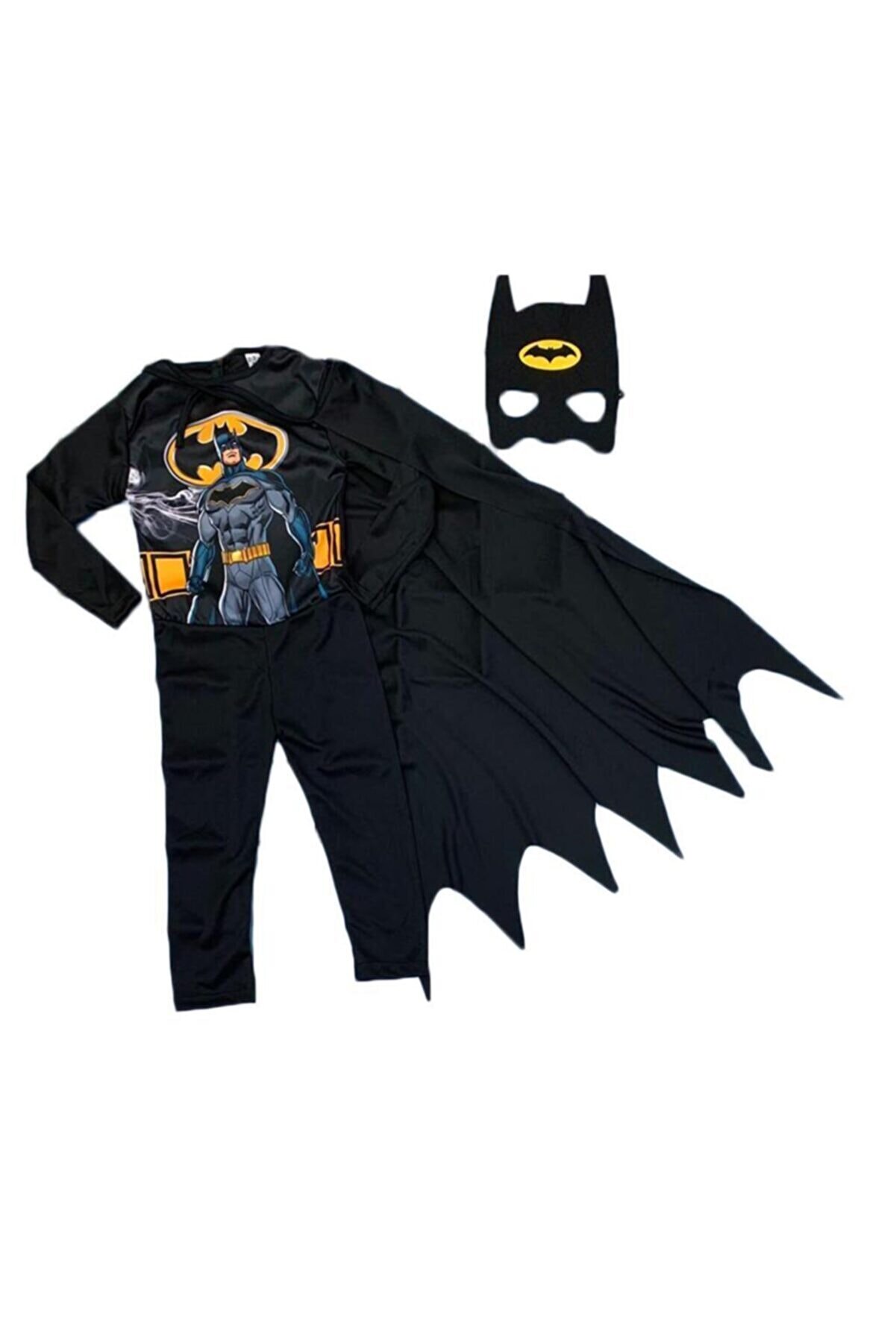 Mashotrend Siyah Pelerinli Batman Baskılı Çocuk Kostümü - Kara Şövalye Batman Çocuk Kostümü - Batman Kostüm