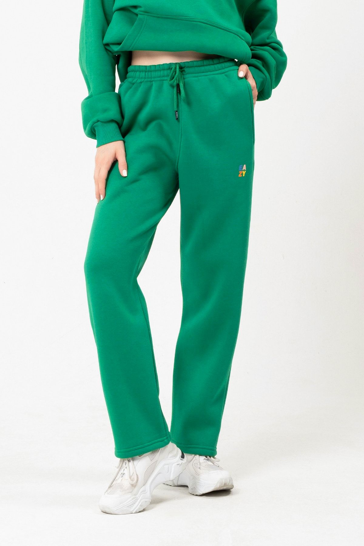 Eazy Clothes Eazy Basic Oversize Unisex Wide Leg Bol Paça Yeşil Eşofman Altı