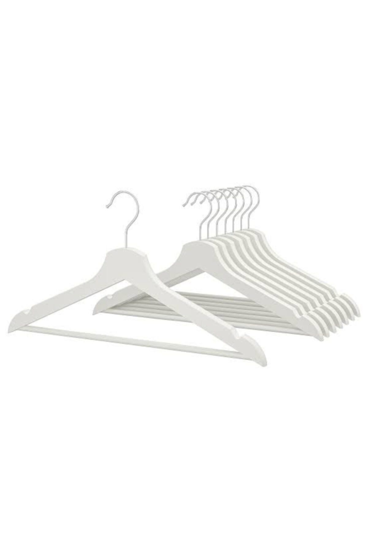 BARBUN 8 Adet Bumerang Askı Masif Ahşap Takım Elbise Kıyafet Askısı - Beyaz