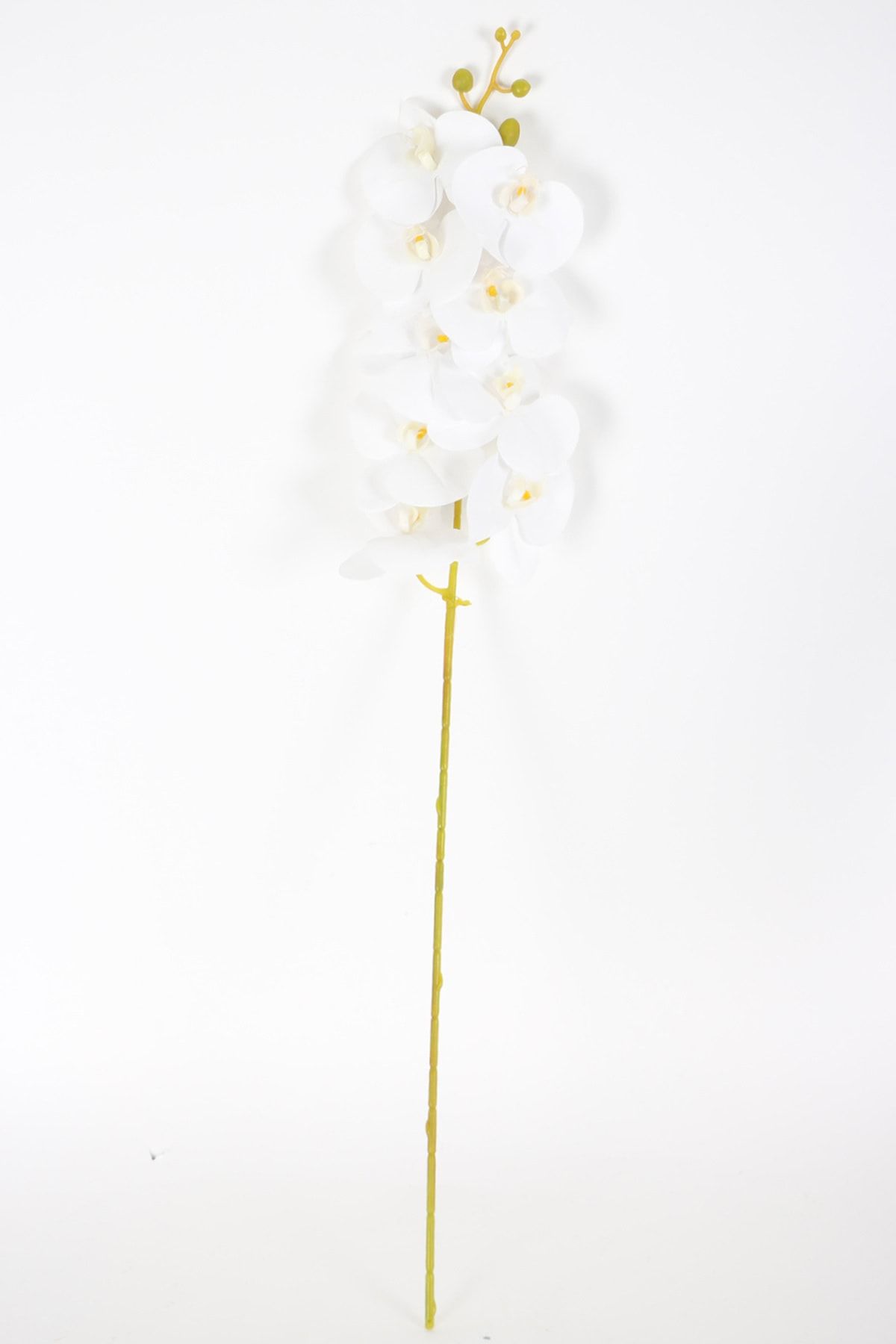 Yapay Çiçek Deposu Yapay Dal Baskılı Orkide Çiçeği 88 Cm Beyaz Ortası Sarı