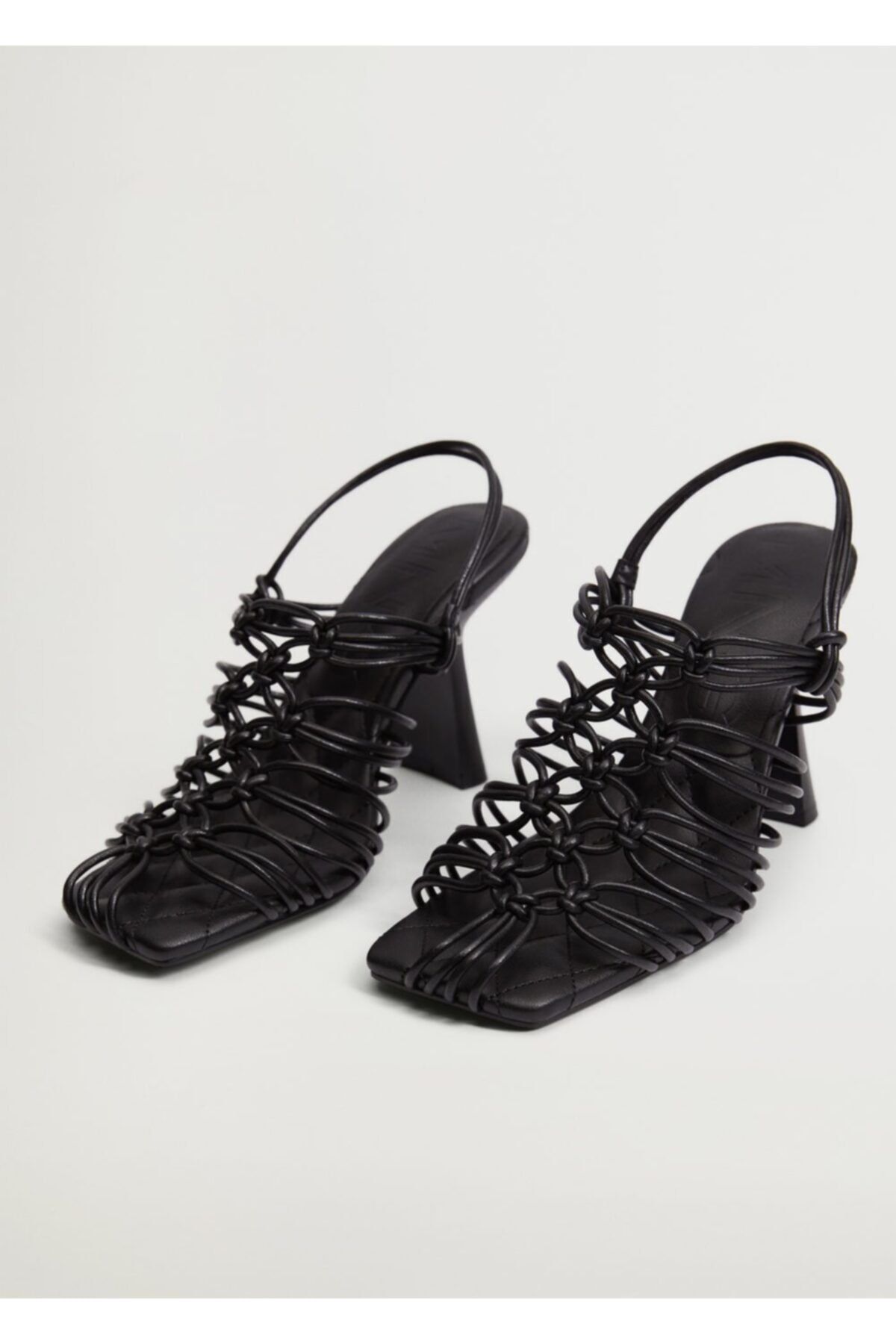 MANGO Kadın Siyah Düğümlü Topuklu Sandalet