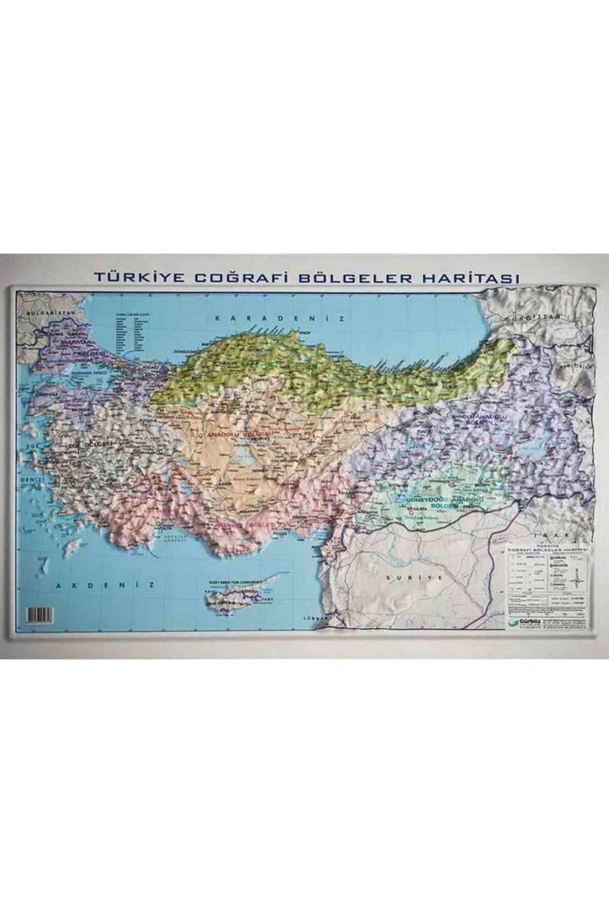 Gürbüz Kabartma Türkiye Bölgeler 35 X 50 Cm