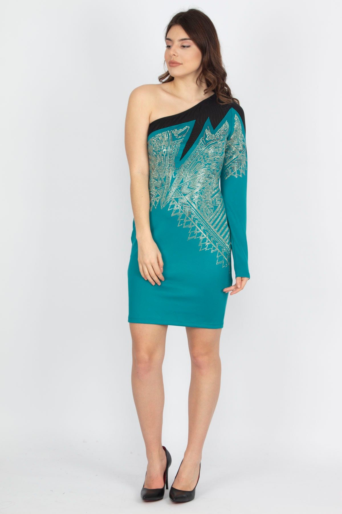 Şans Tekstil Kadın Yeşil Tül Ve Taş Detaylı Abiye Elbise 26a15001