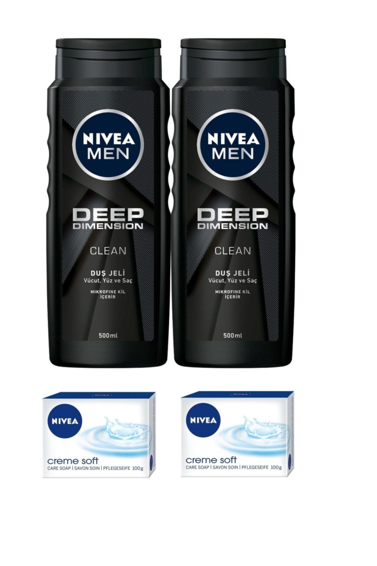 NIVEA Men Duş Jeli 500ml Deep Deimension X 2 Adet+creme Soft Sabun 2 Adet