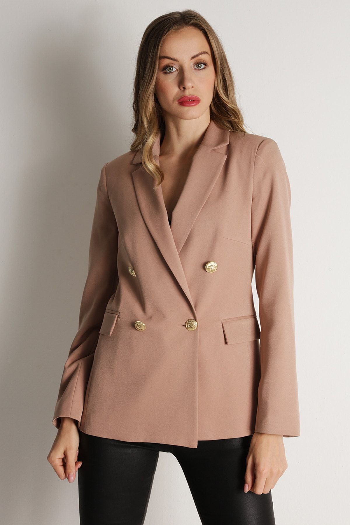 Select Moda Kadın Vizon Gold Düğmeli Blazer Ceket