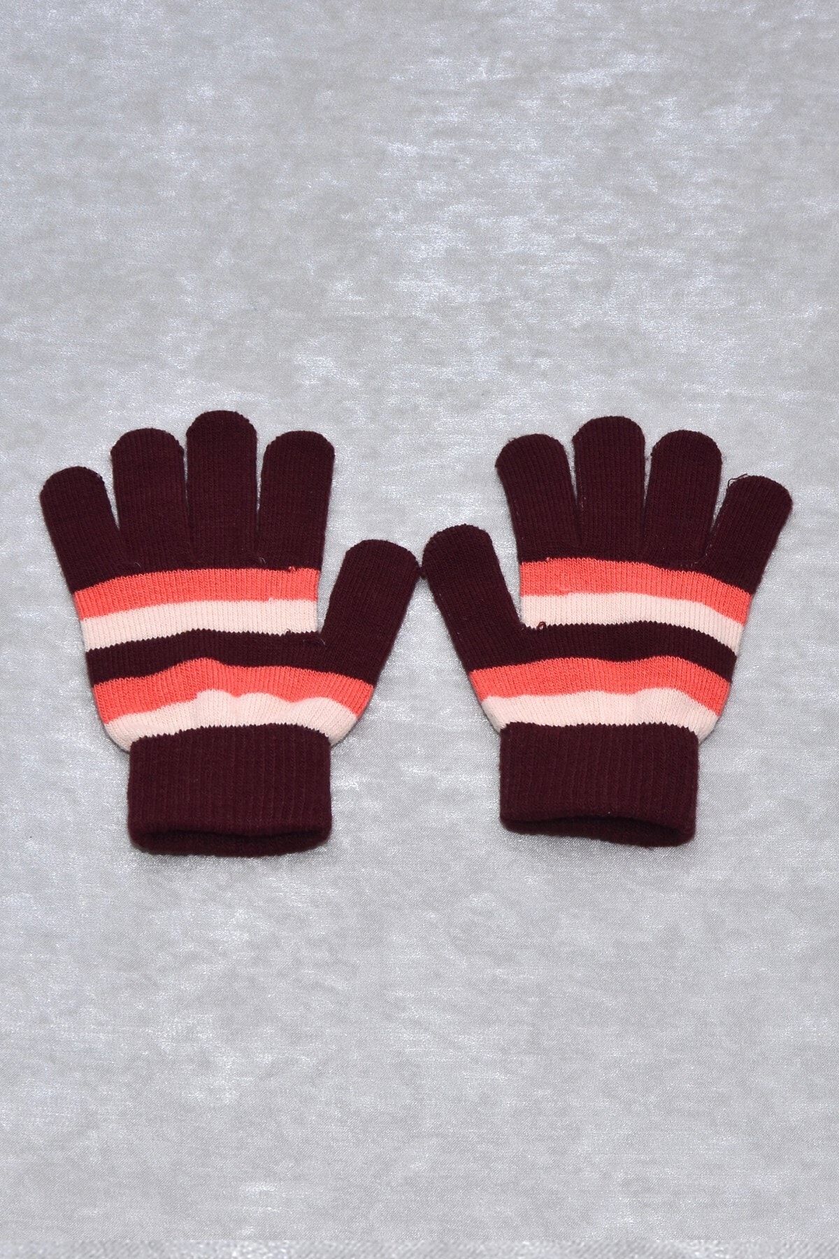 Çizgili Unisex Kız Erkek Çocuk Eldiven 7-12 Yaş