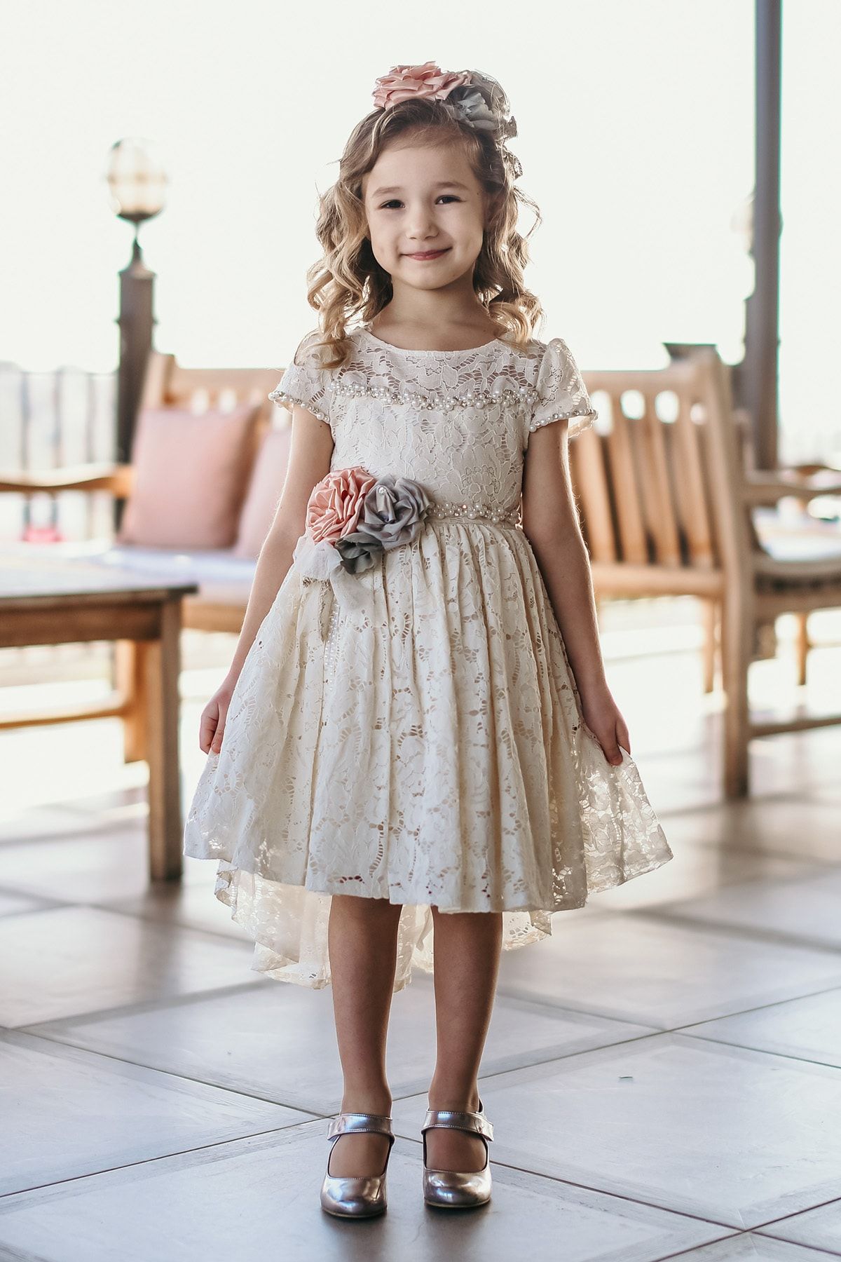 MIALORA EXCLUSIVE Özel Tasarım Kız Çocuk Elbise, Dantelli Elbise, Taçlı, Arkası Uzun Önü Kısa, Doğum Günü Elbisesi