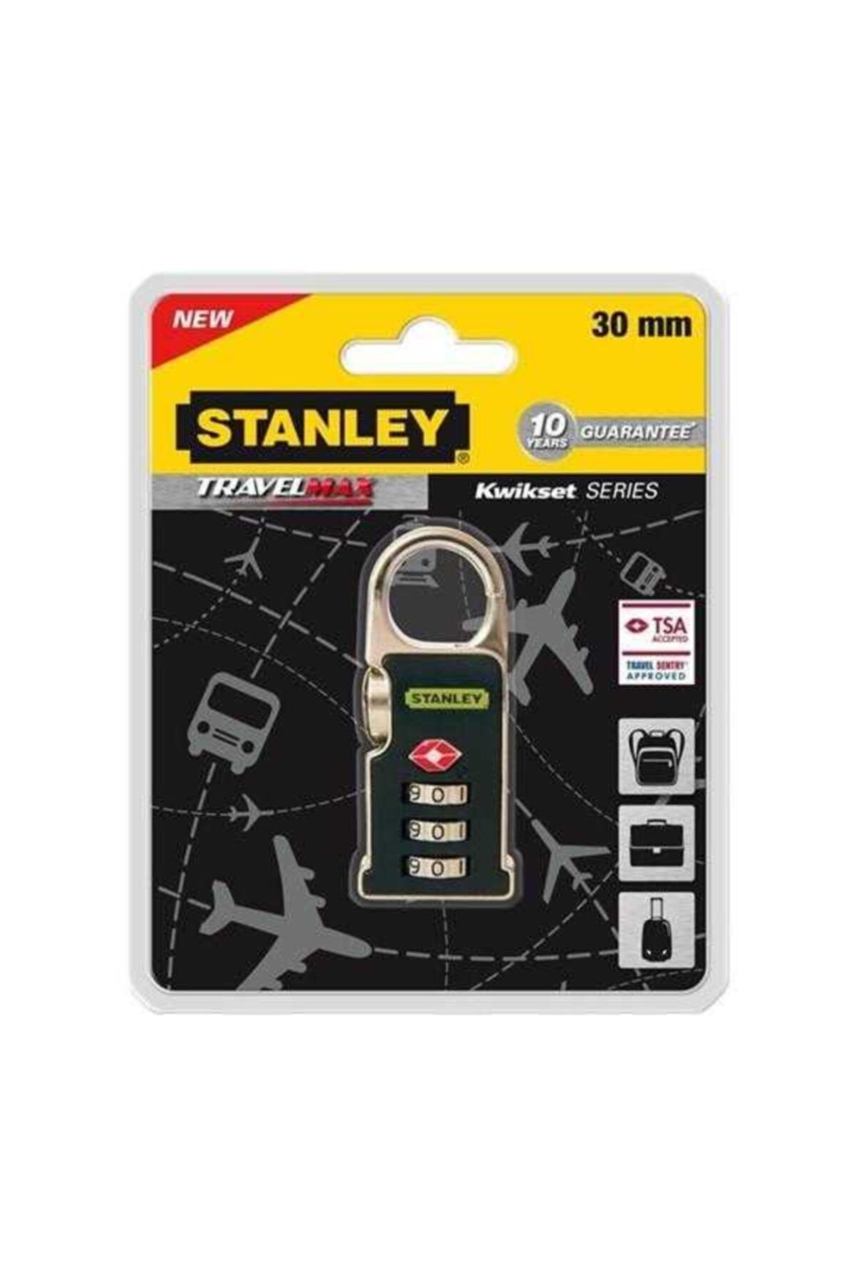 Stanley 3 Şifreli Siyah 30mm Zinc Klipsli Asma Kilit S-742-062