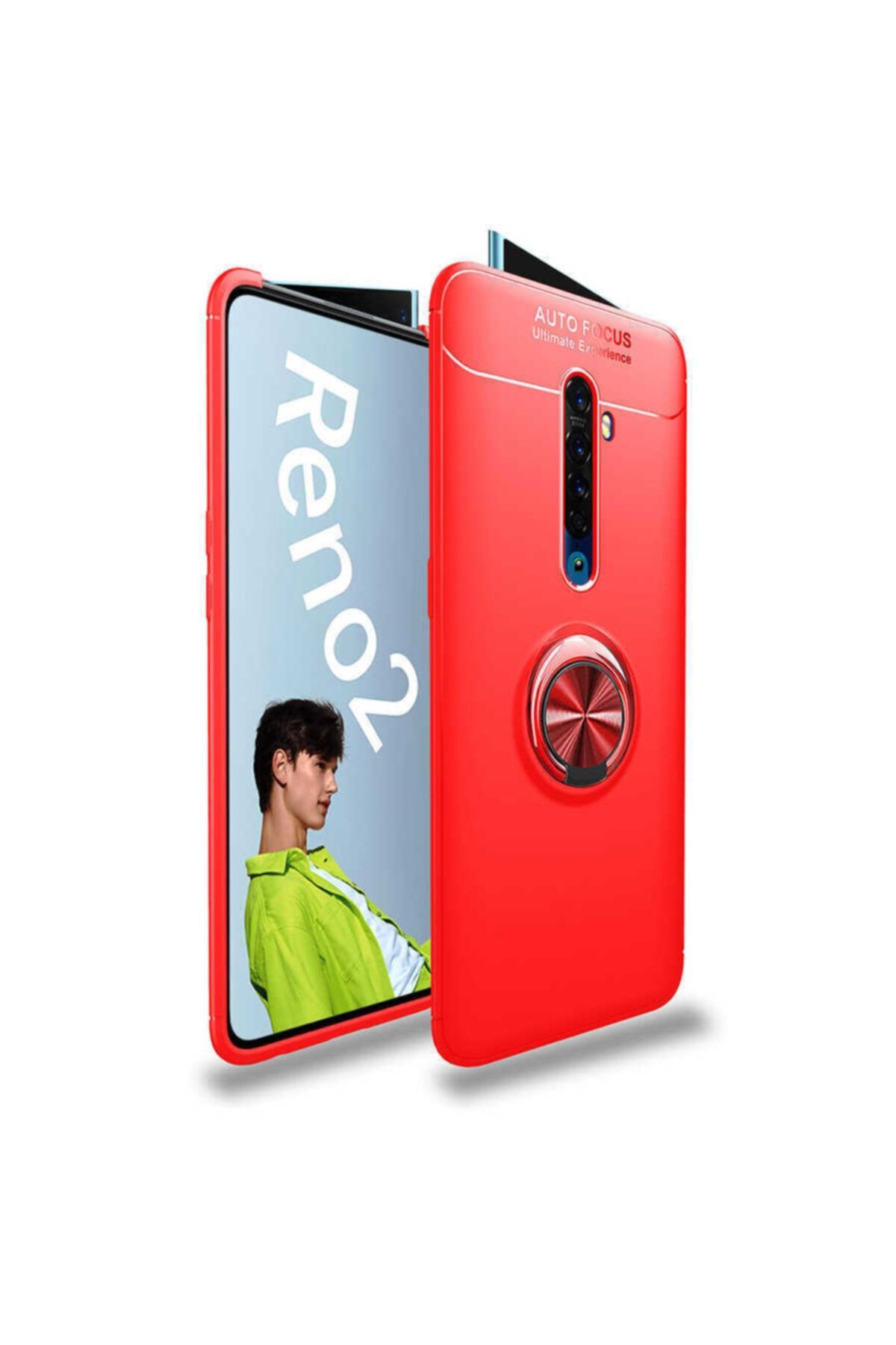 Nezih Case Reno 2z Yüzüklü Standlı Silikon Kılıf Kırmızı
