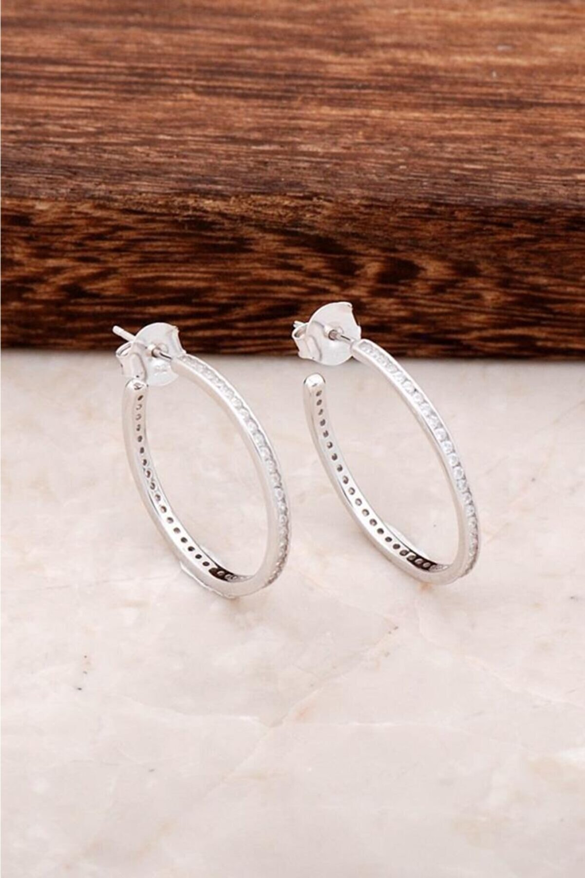 Sümer Telkari Kadın Gümüş Tamtur Taşlı Orta Boy Halka Küpe