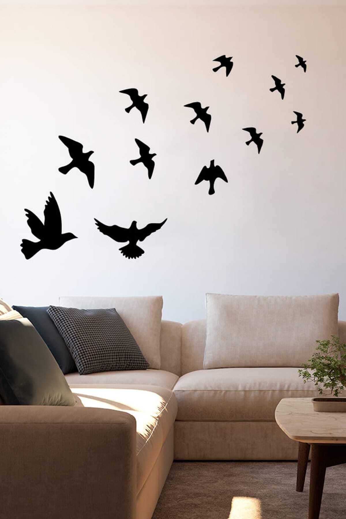 New Jargon Kuş Sürüsü Uçuşan Kuşlar Serisi Duvar Duvar Sticker Yapıştırma Siyah