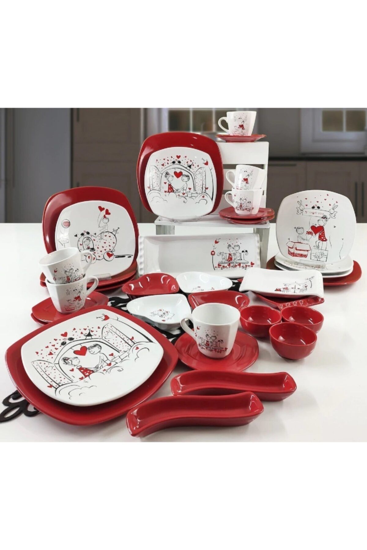Keramika Kırmızı Peri Masalı 36 Parça 6 Kişilik Kahvaltı Takımı