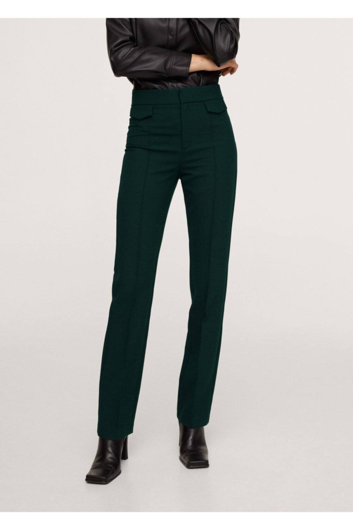 MANGO Kadın Yeşil Düz Kesim Dikişli Pantolon