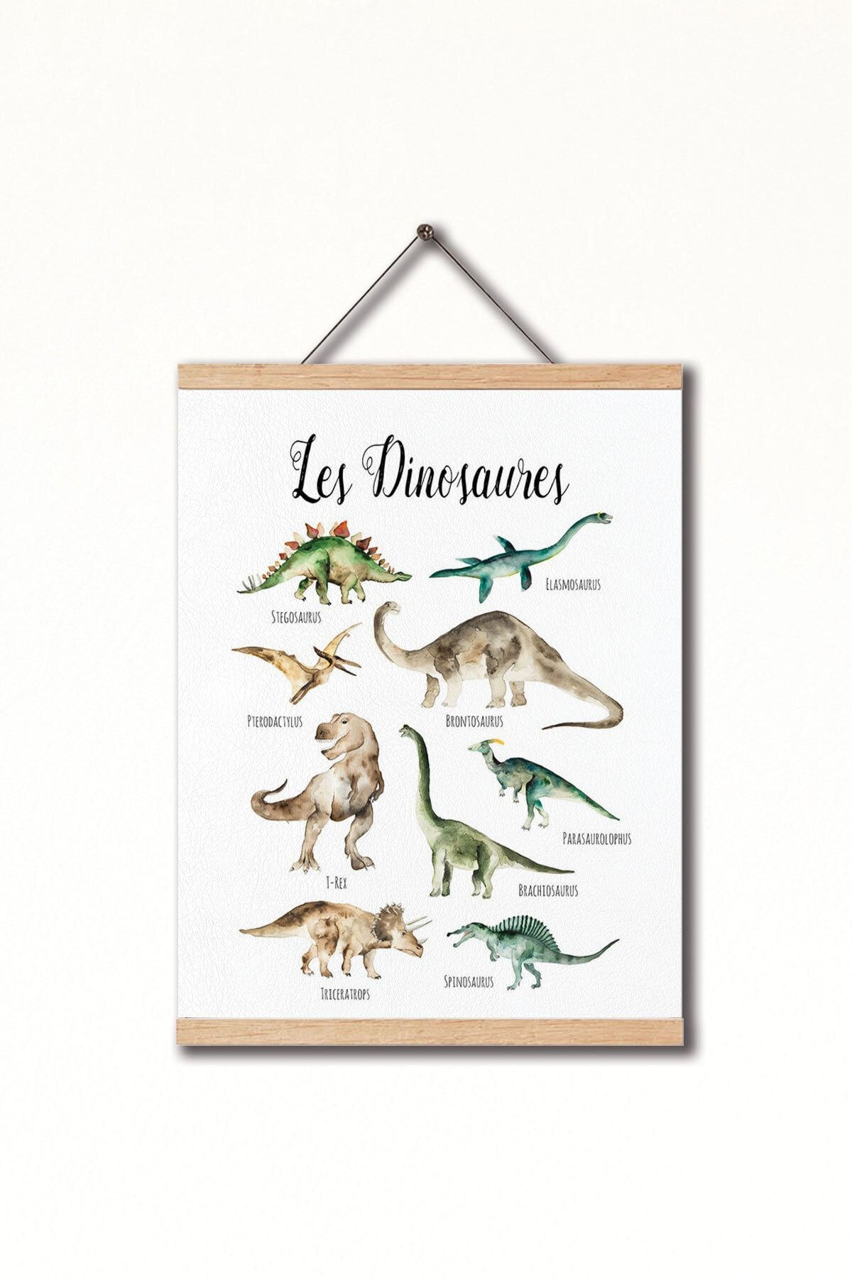 Dekor Loft Montessori Fransızca Eğitici Pu Deri Çocuk Odası Duvar Posteri, Antik Dinozor