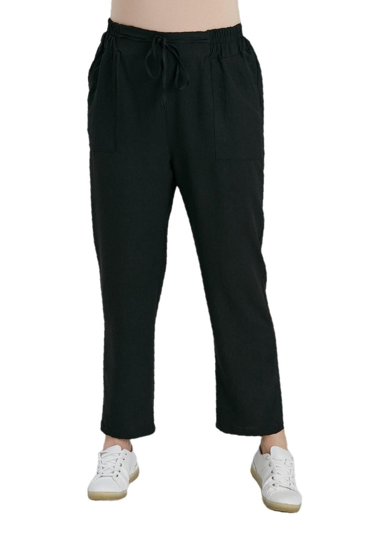 Günay Kadın Büyük Beden Pantolon Rg1610 Kumaş Elastik Normal Bel-sıyah