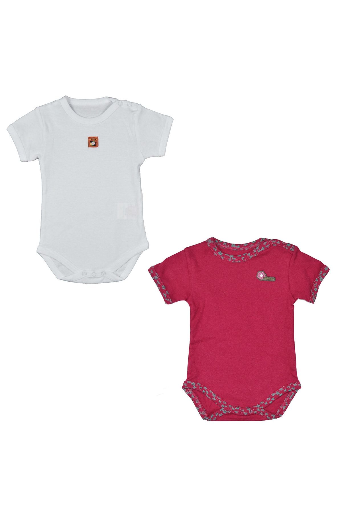Bebepan Colors 2li Kısa Kol Kız Çocuk Yenidoğan Beyaz / Fuşya Body