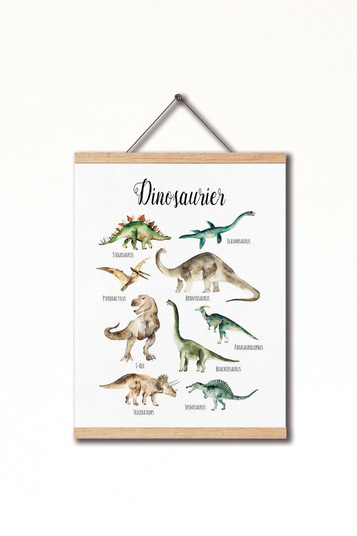Dekor Loft Montessori Almanca Eğitici Pu Deri Çocuk Odası Duvar Posteri, Antik Dinozorlar