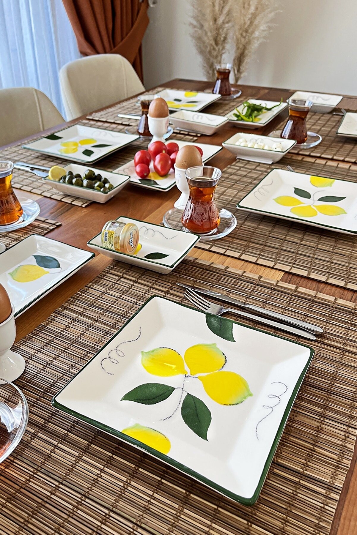 ŞURAMUTFAK Limon Desen Kahvaltı Takımı 15 Parça 6 Kişilik El Boyaması