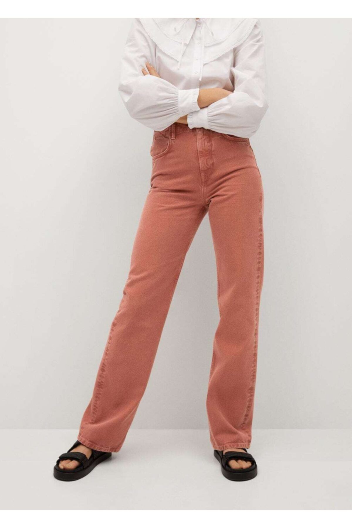 MANGO Kadın Kırmızı Bol Kesim Yüksek Bel Jean Pantolon