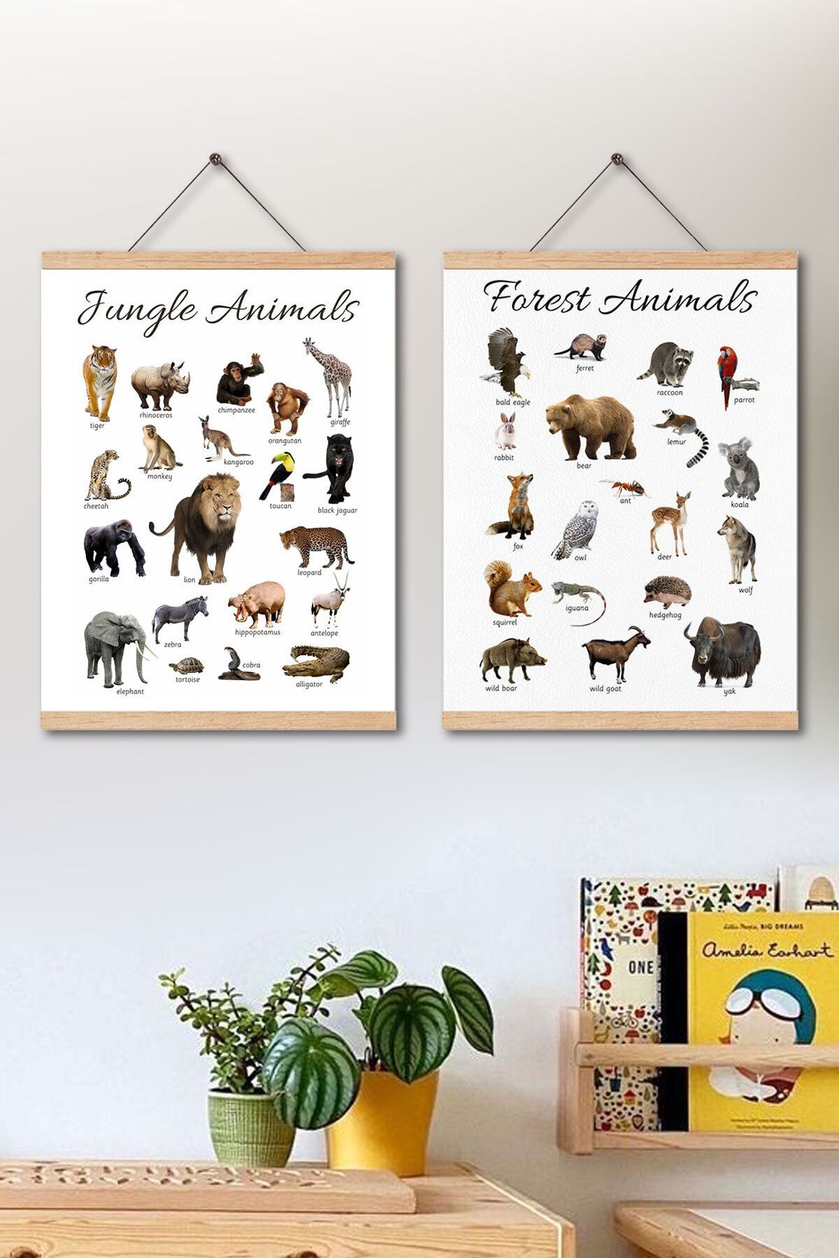 Dekor Loft Montessori Ingilizce Eğitici Orman Hayvanları Pu Deri Çocuk Odası Duvar Posteri