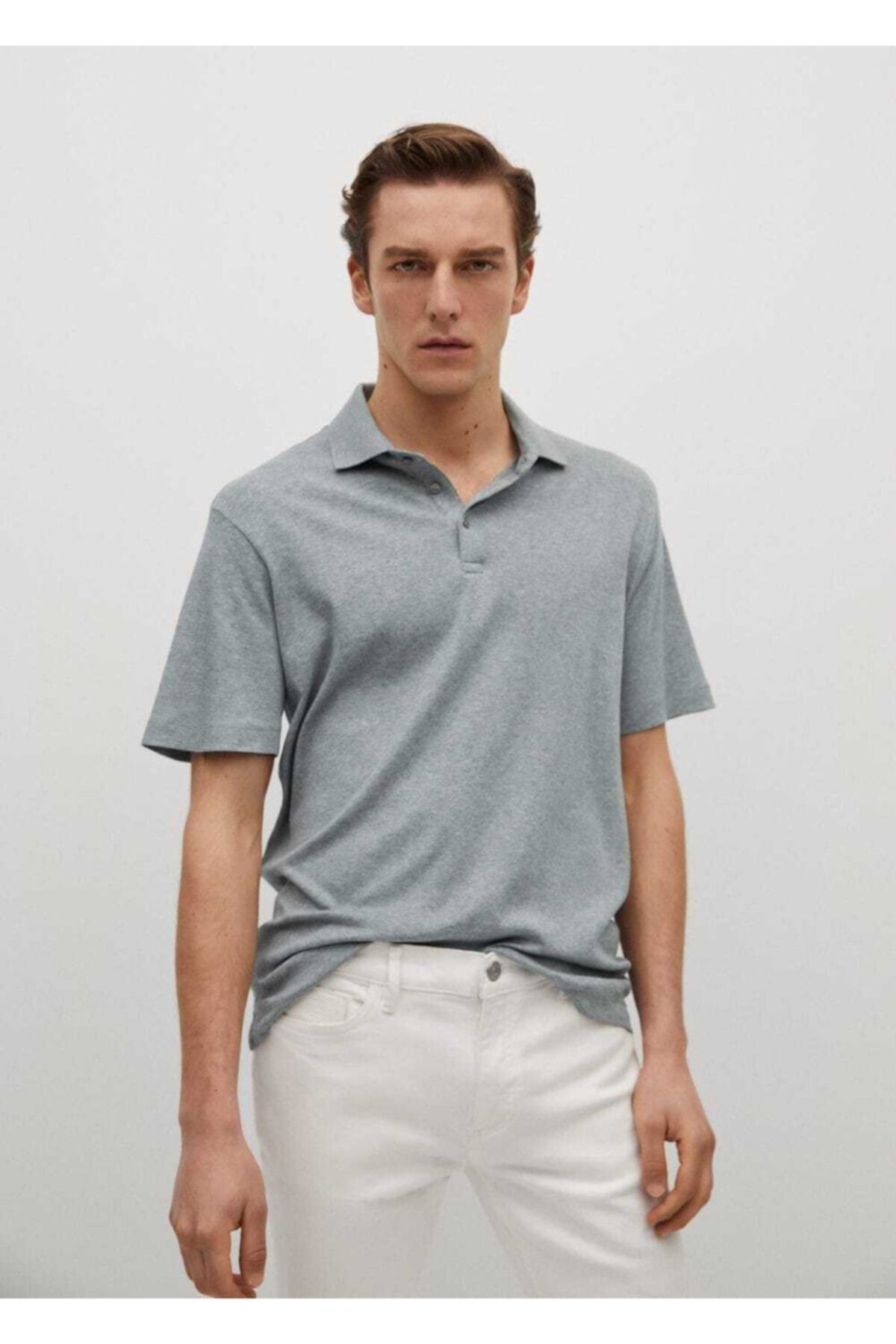 MANGO Man Erkek Gri Pamuklu Basic Polo Tişört