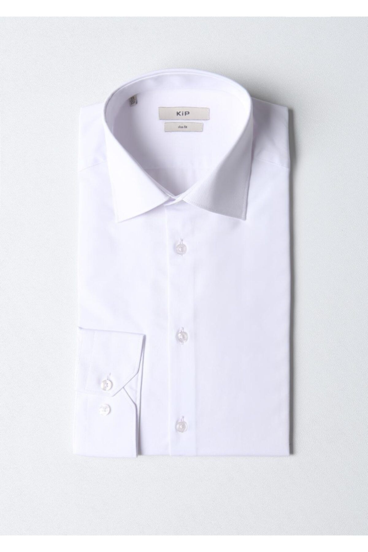Kip Beyaz Düz Slim Fit Dokuma Klasik Pamuk Karışımlı Gömlek