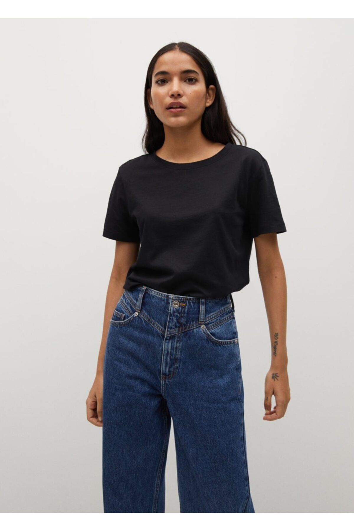 MANGO Kadın Siyah Organik Pamuklu Basic Tişört