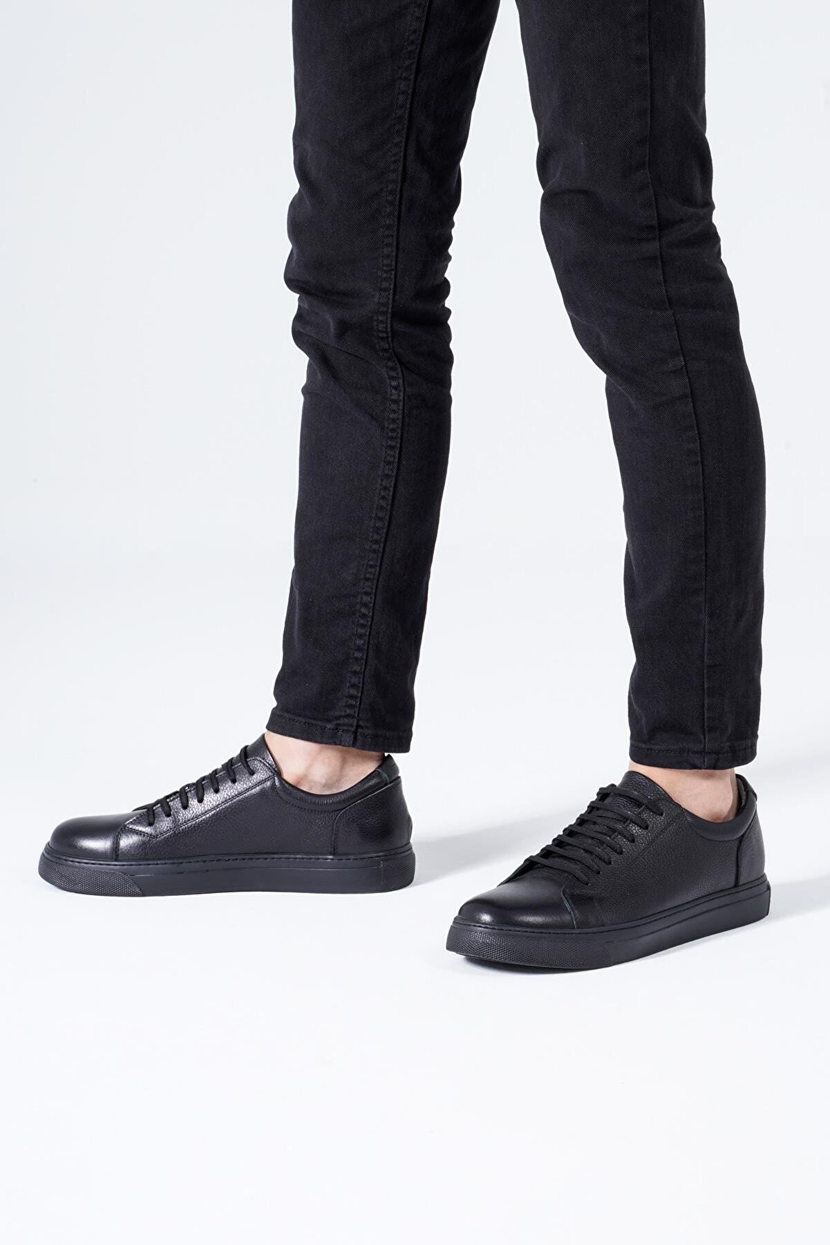 CZ London Siyah - Hakiki Deri Erkek Günlük Spor Ayakkabı Casual Bağcıklı Sneaker