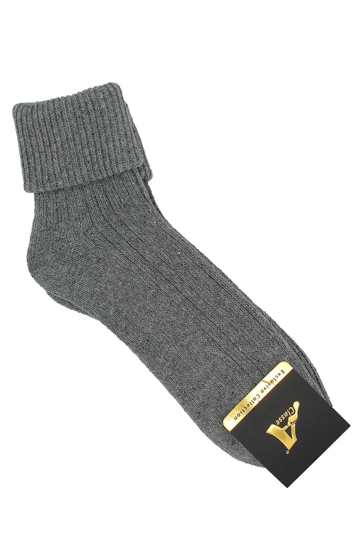A CLASSE Yünlü Kıvrık Model Kadın Füme Gri Çorap