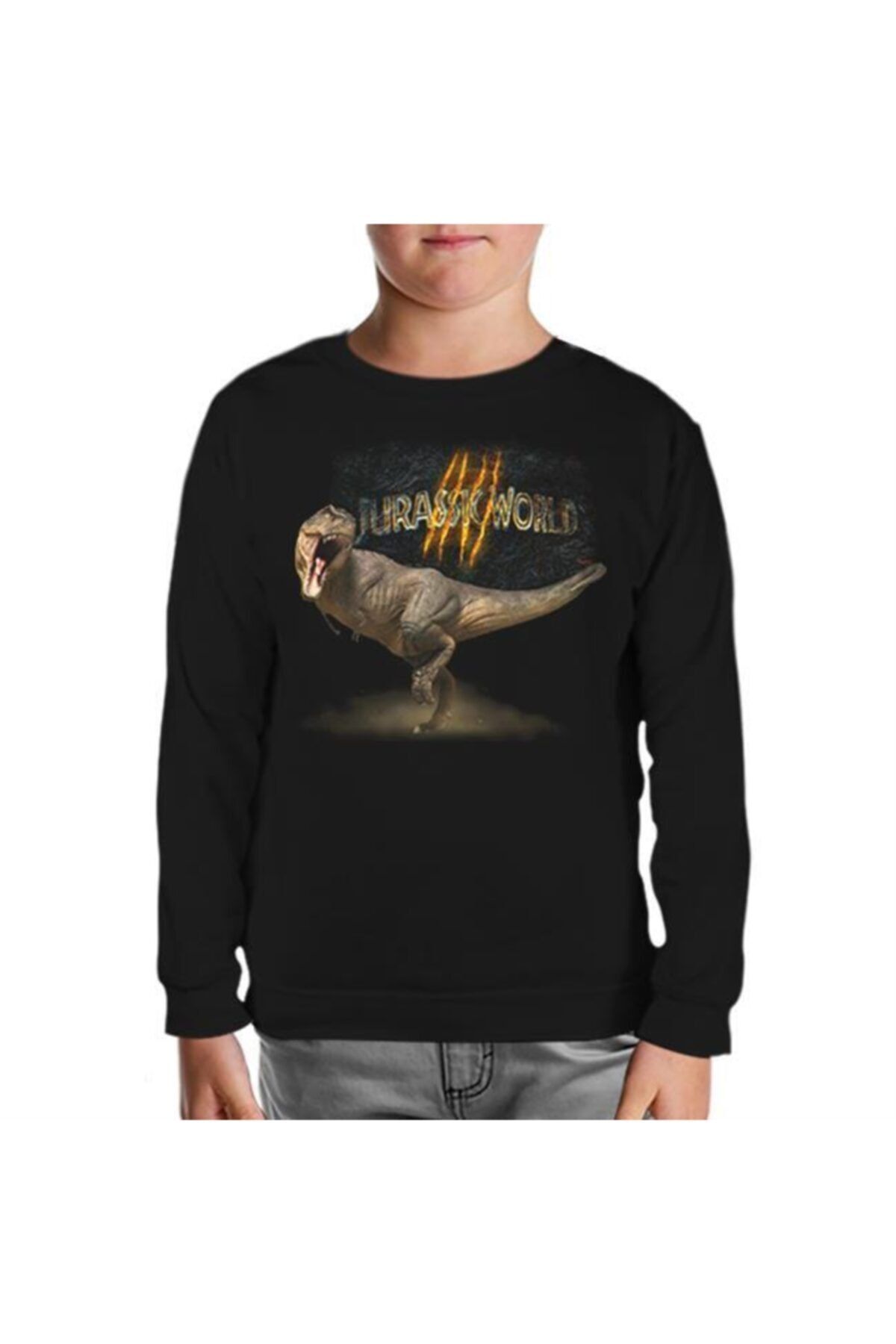 Lord T-Shirt Çocuk Siyah Jurassic World T-rex Baskılı Sweatshirt