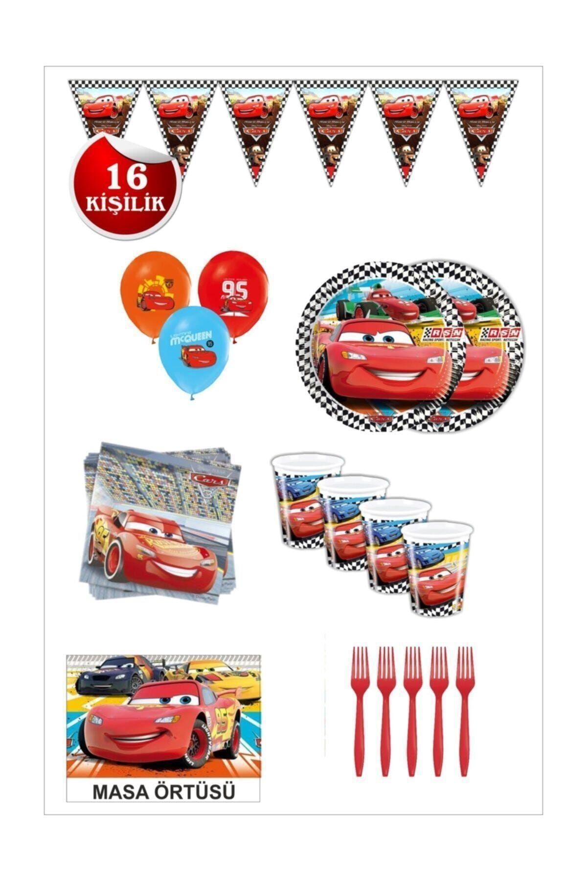 Genel Markalar Şimşek Mcqueen Cars Arabalar Doğum Günü Parti Seti 16 Kişilik