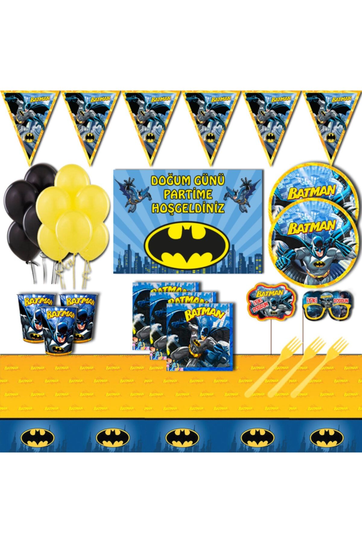 Batman Mavi Afişli 16 Kişilik Doğum Günü Parti Malzemeleri Seti