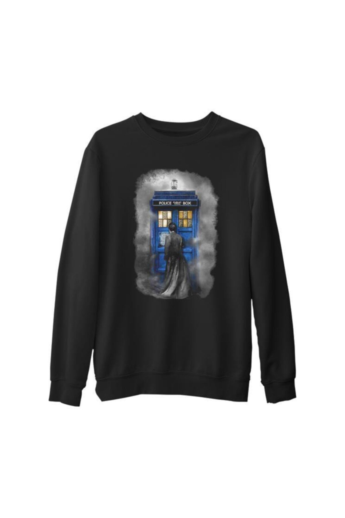 Lord T-Shirt Doctor Who - Tardis Siyah Erkek Kalın Sweatshirt