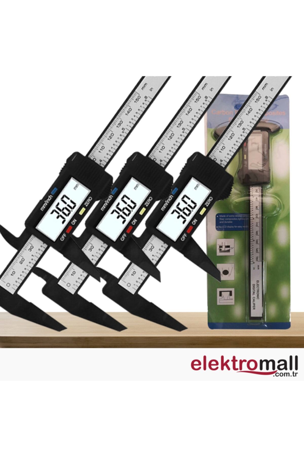 ELEKTROMALL Dijital Kumpas 150mm Karbon Fiber X 3 Adet Pil Dahil