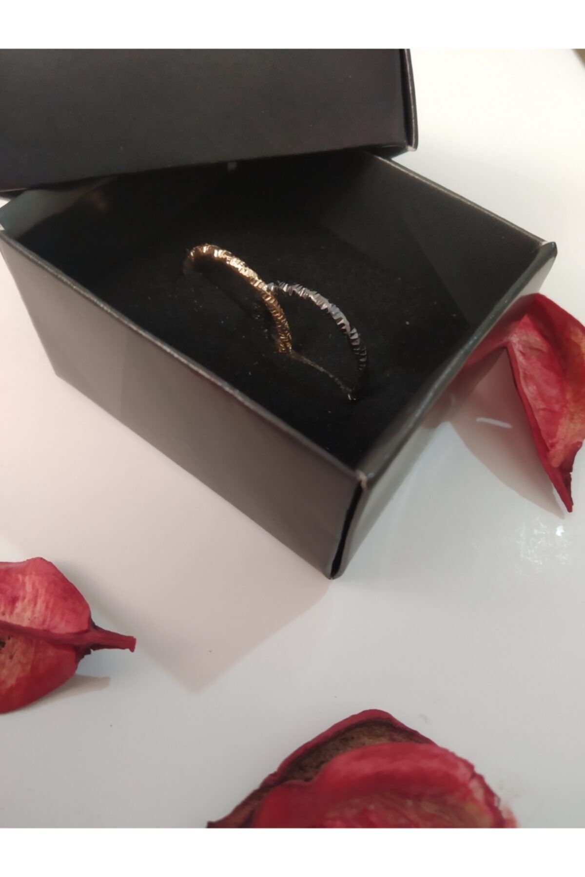 One-Hope Fashion Sevgili Yüzük Gold Ve Antrasit Renk Çift Yüzüğü Alyans
