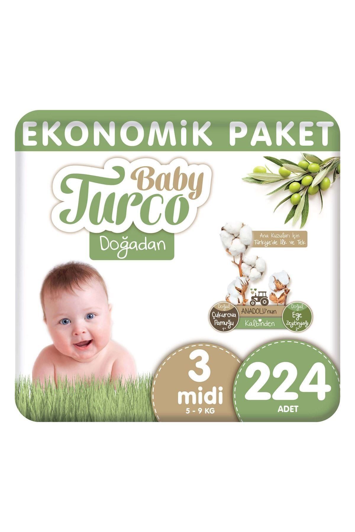 Baby Turco Doğadan Bebek Bezi Ekonomik Paket Midi 3 Numara 224 Adet