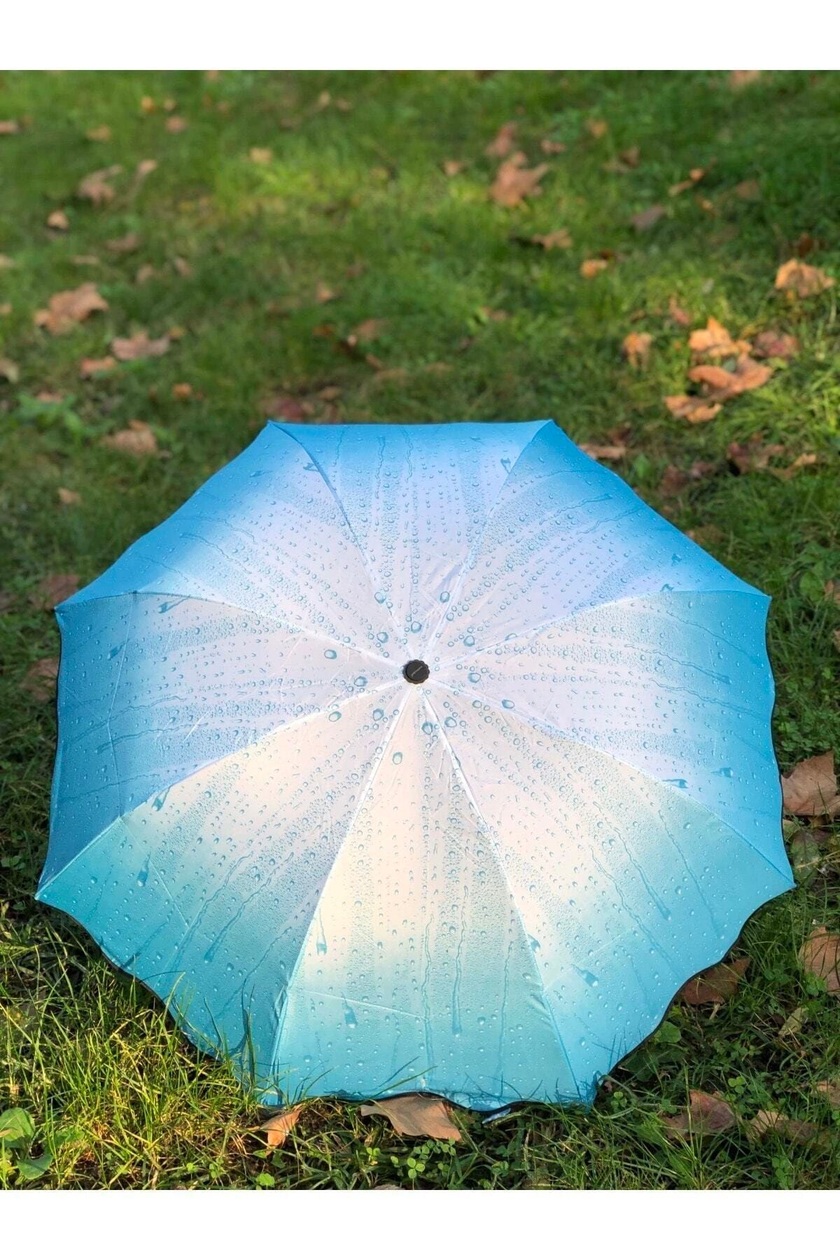Rainwalker Rüzgarda Kırılmayan Su Damlacıklı Mavi Kadın Şemsiye