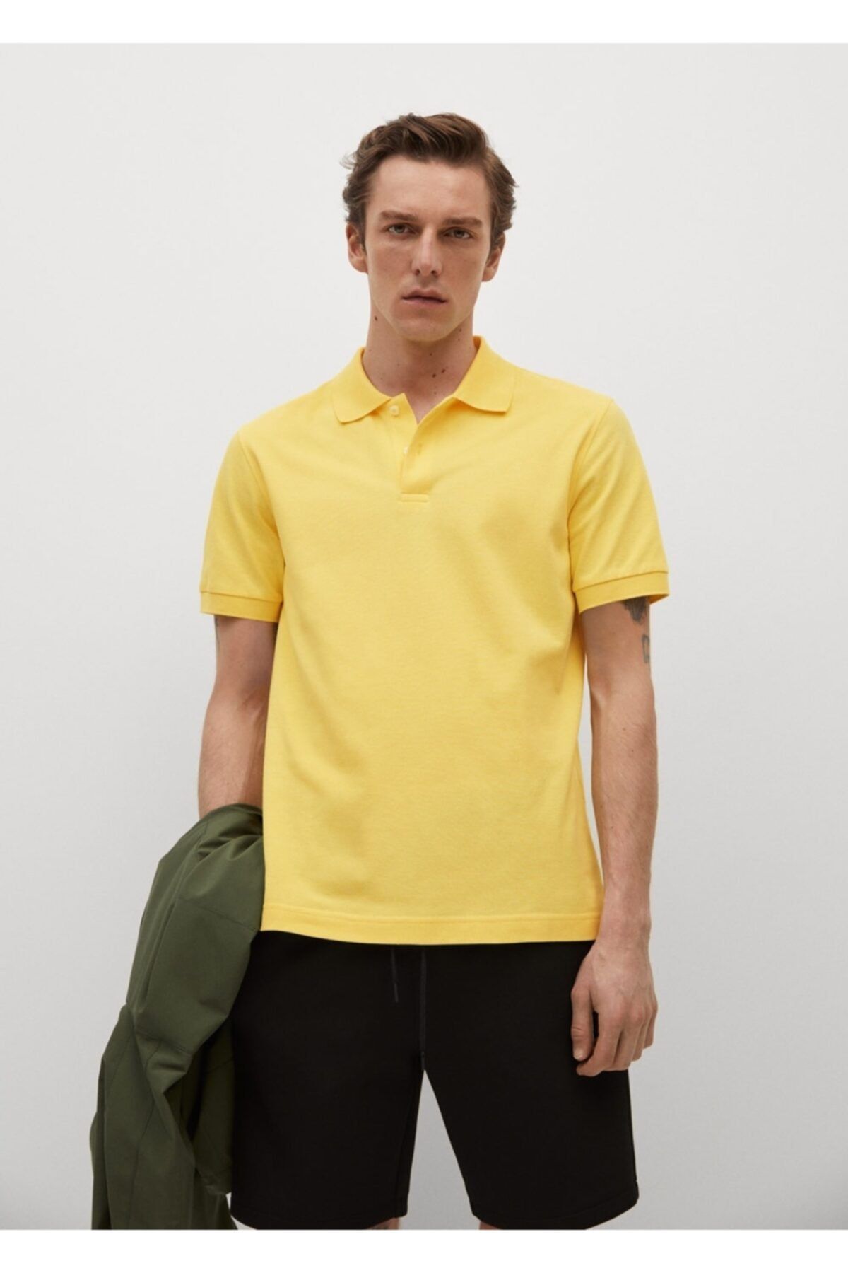 MANGO Man Erkek Sarı Termoregülatör Pamuklu Pike Polo Gömlek