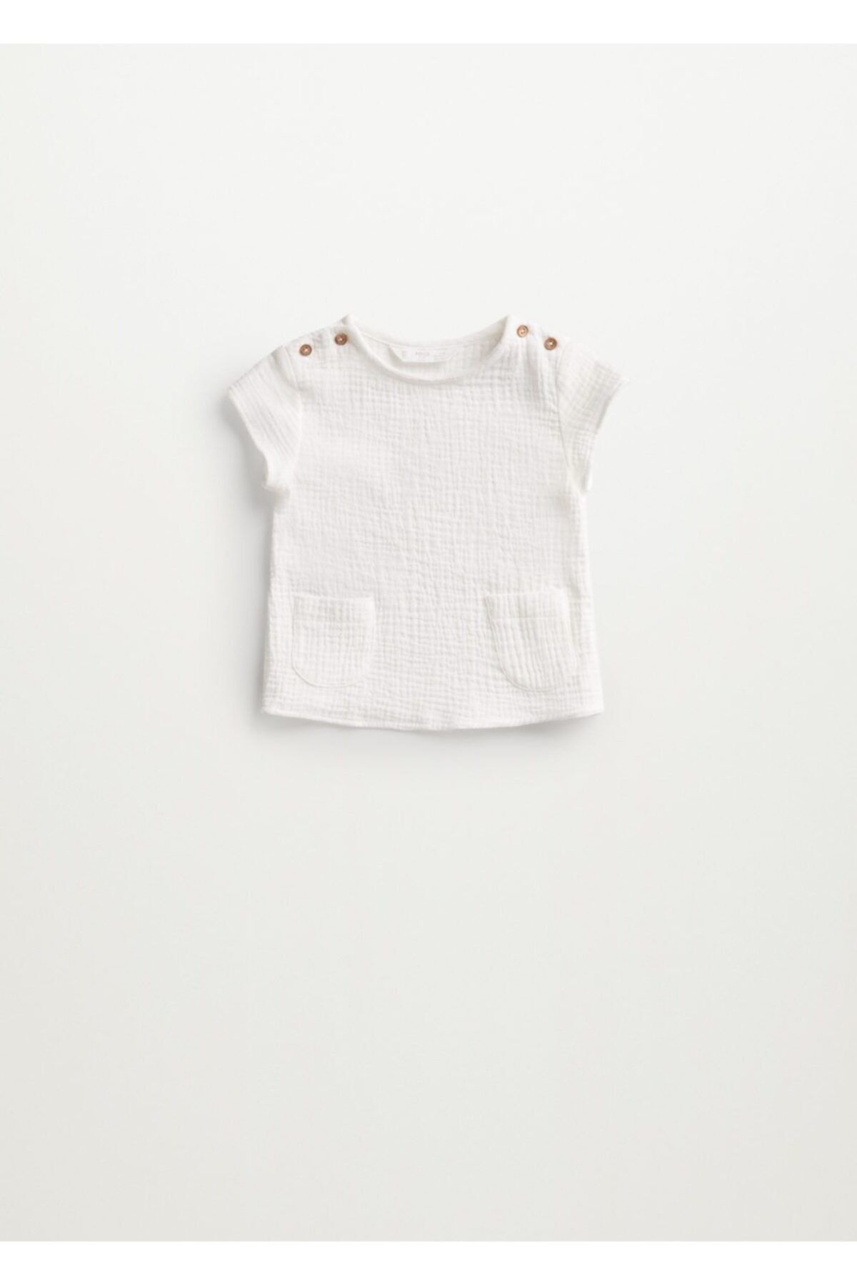 MANGO Baby Bebek Beyaz Organik Pamuklu Dokuma Gömlek