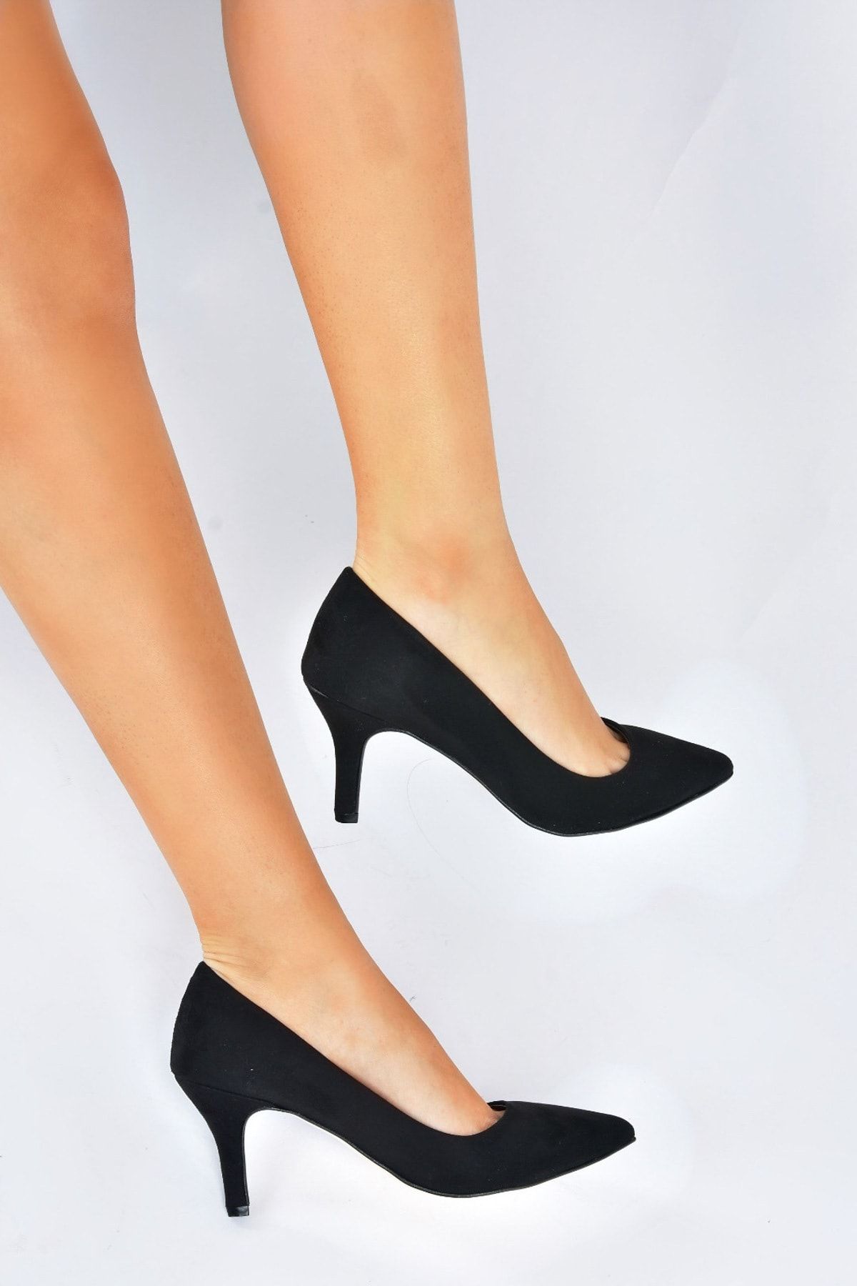 Fox Shoes Siyah Süet Kadın Ince Topuklu Stiletto L253970002