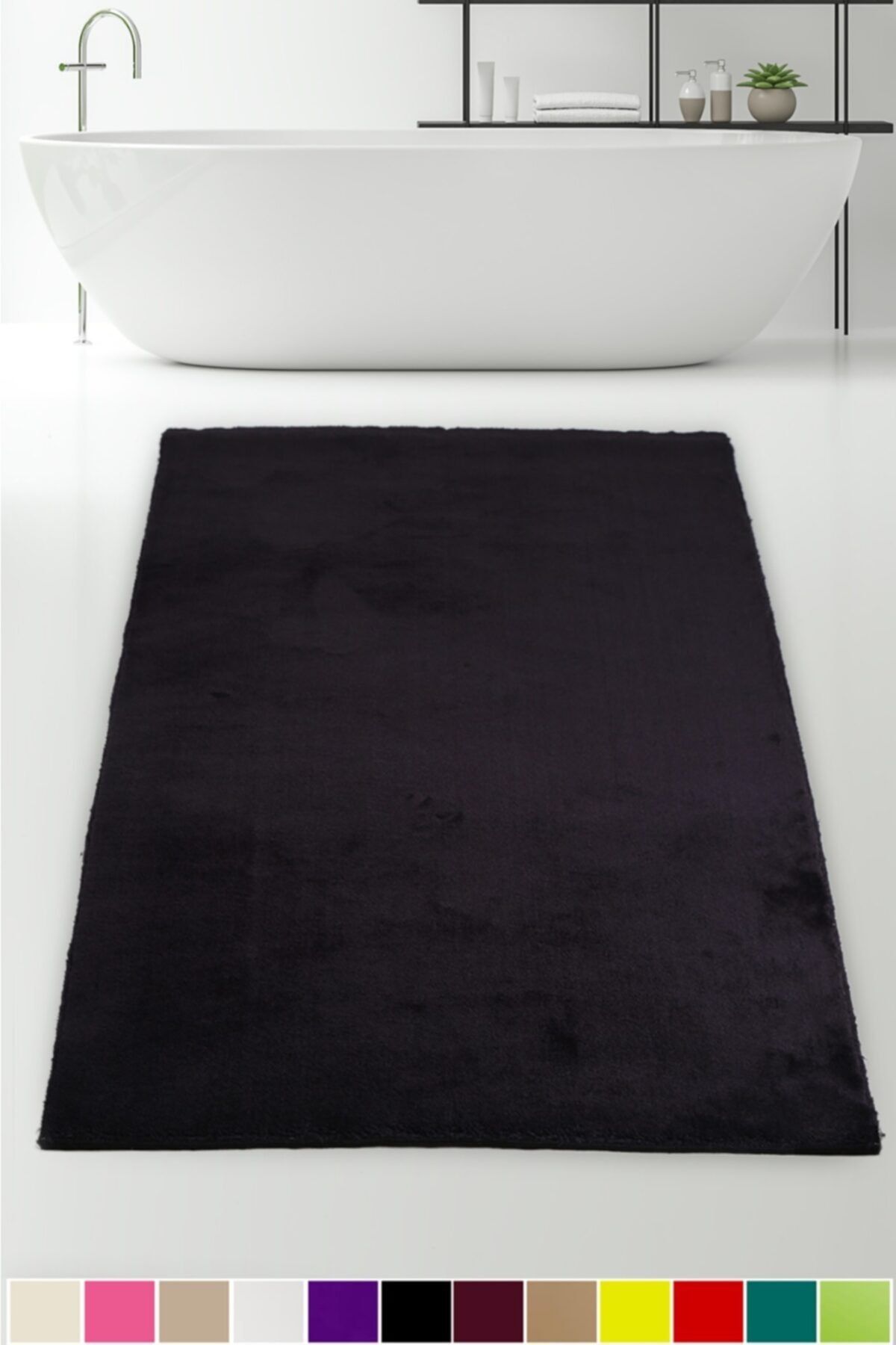 Bonny Home Elite Siyah 100x150 Cm Köşeli Peluş Banyo Halısı Kaymaz Büyük Ebat Pofuduk Banyo Paspası