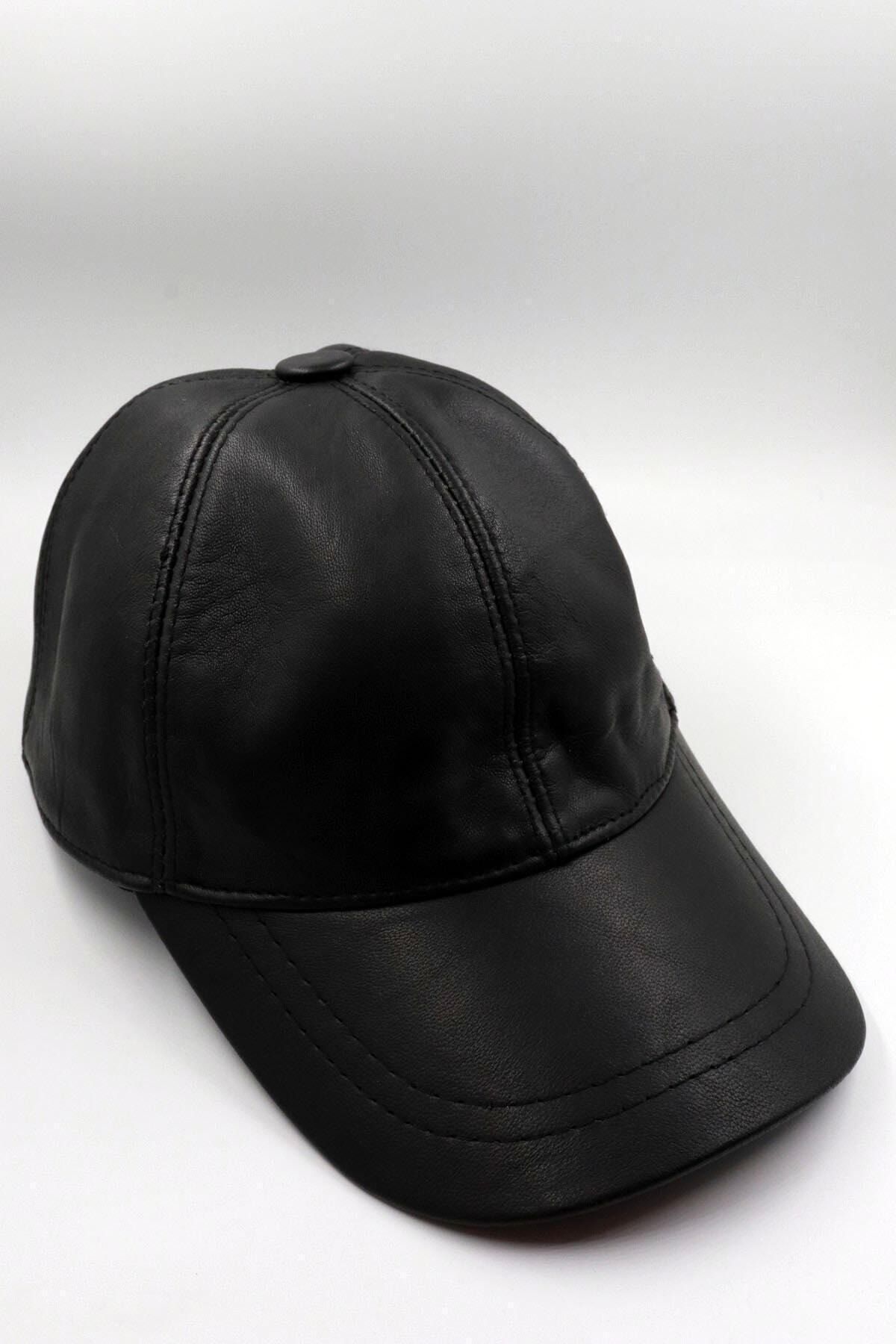 Seozke Unisex Siyah Hakiki Deri Şapka