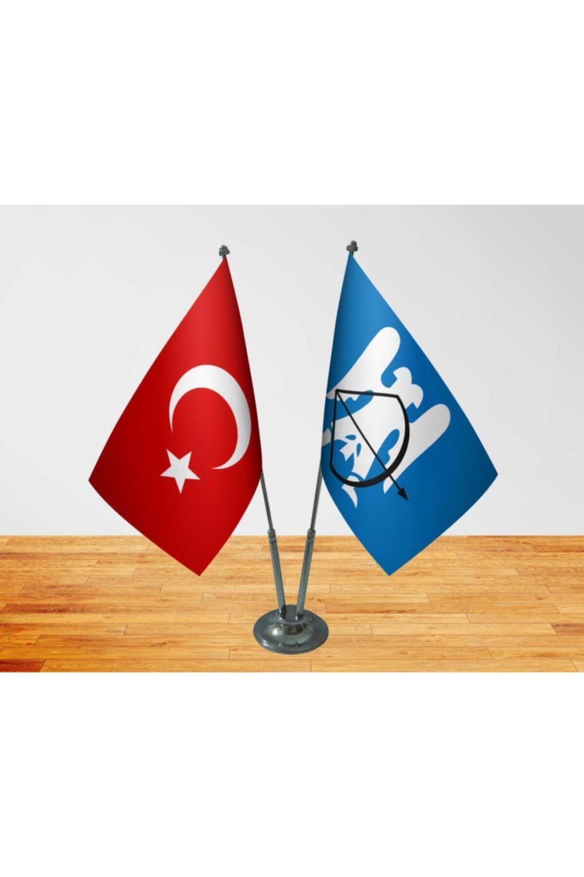 Vatan Bayrak Masa Üstü Selçuklu Devleti Bayrağı Türk Bayrağı Ikili Krom Direk Masa Bayrağı