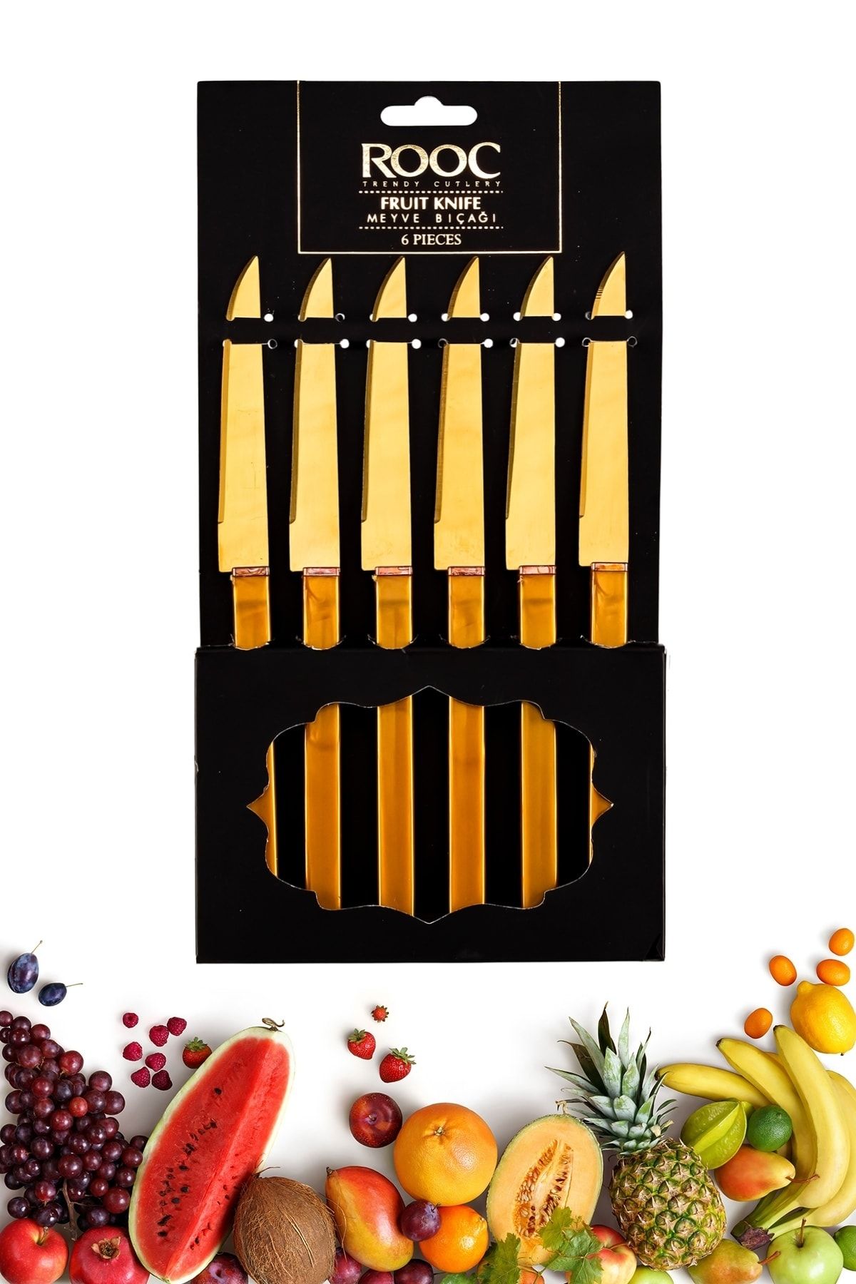 Rooc Yeni Ürün Lüks Meyve Bıçağı Seti Altın 6 Parça Bıçak Takımı Kare Saplı Meyve Bıçağı Altın