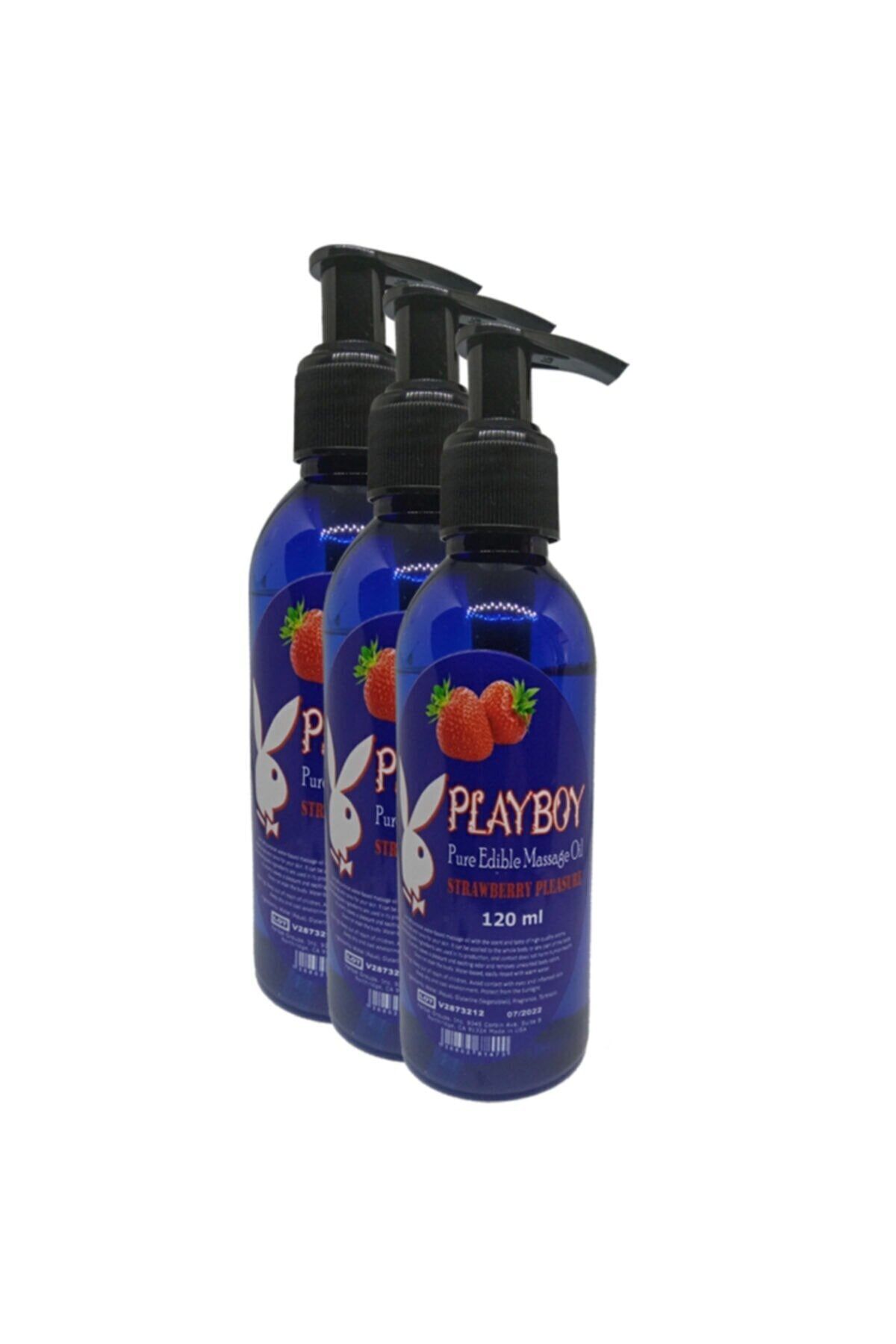 Playboy Pure Aromaterapi Massage Oil 120ml Çilek Aromalı Masaj Yağı 3 Adet