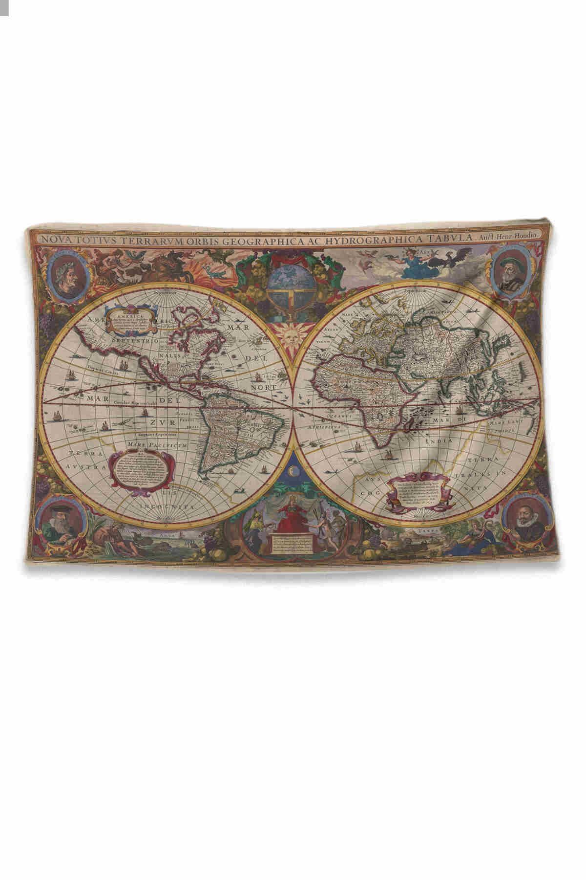 Hobimania Duvar Örtüsü Tapestry Eski Dünya Haritası Vintage 150x200 Cm Duvar Dekorasyon Moda