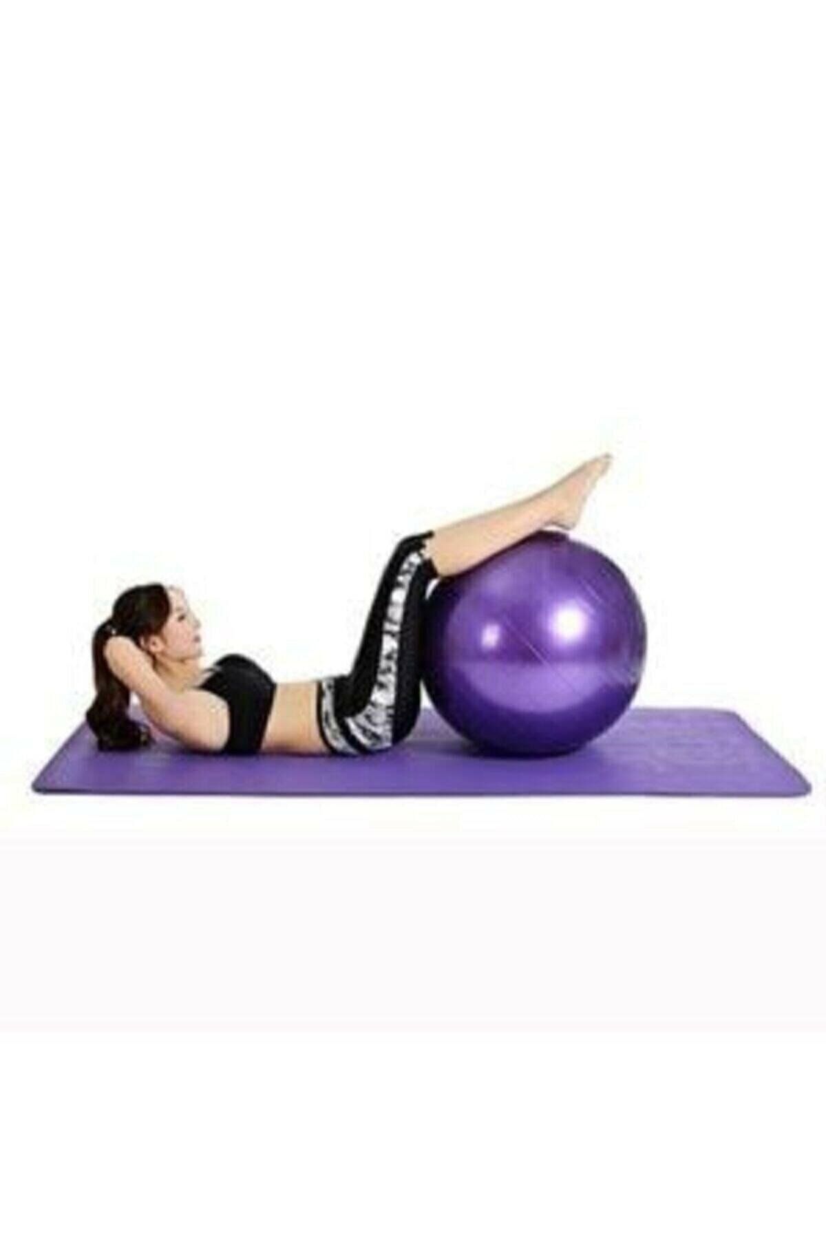 AYLA STAND 55 cm Fitilli Pilates Topu Ve Pompa Seti Plates Denge Yoga Spor Egzersiz Top