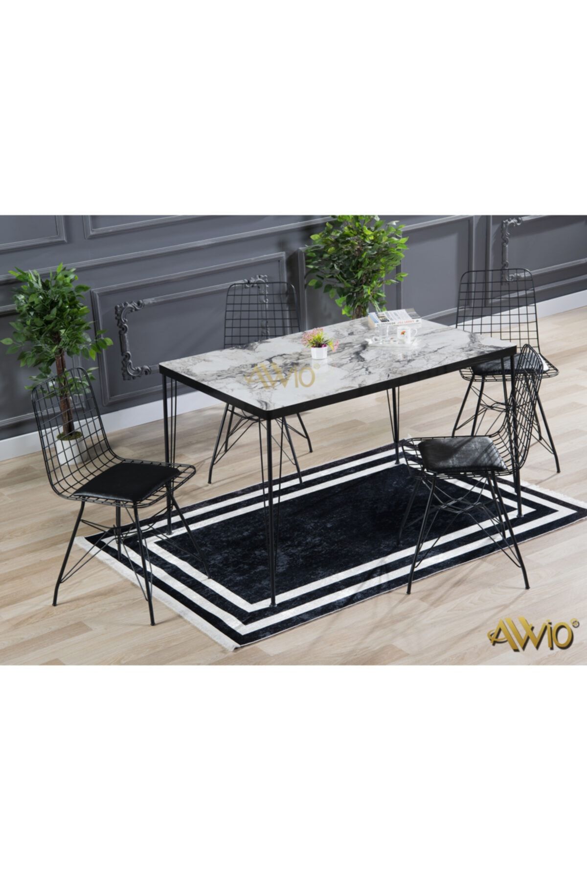 Avvio 80x120 4 Kişilik Yemek Masası Takımı-mutfak Masası Takımı-beyaz Mermer Desenli Oval Kenar