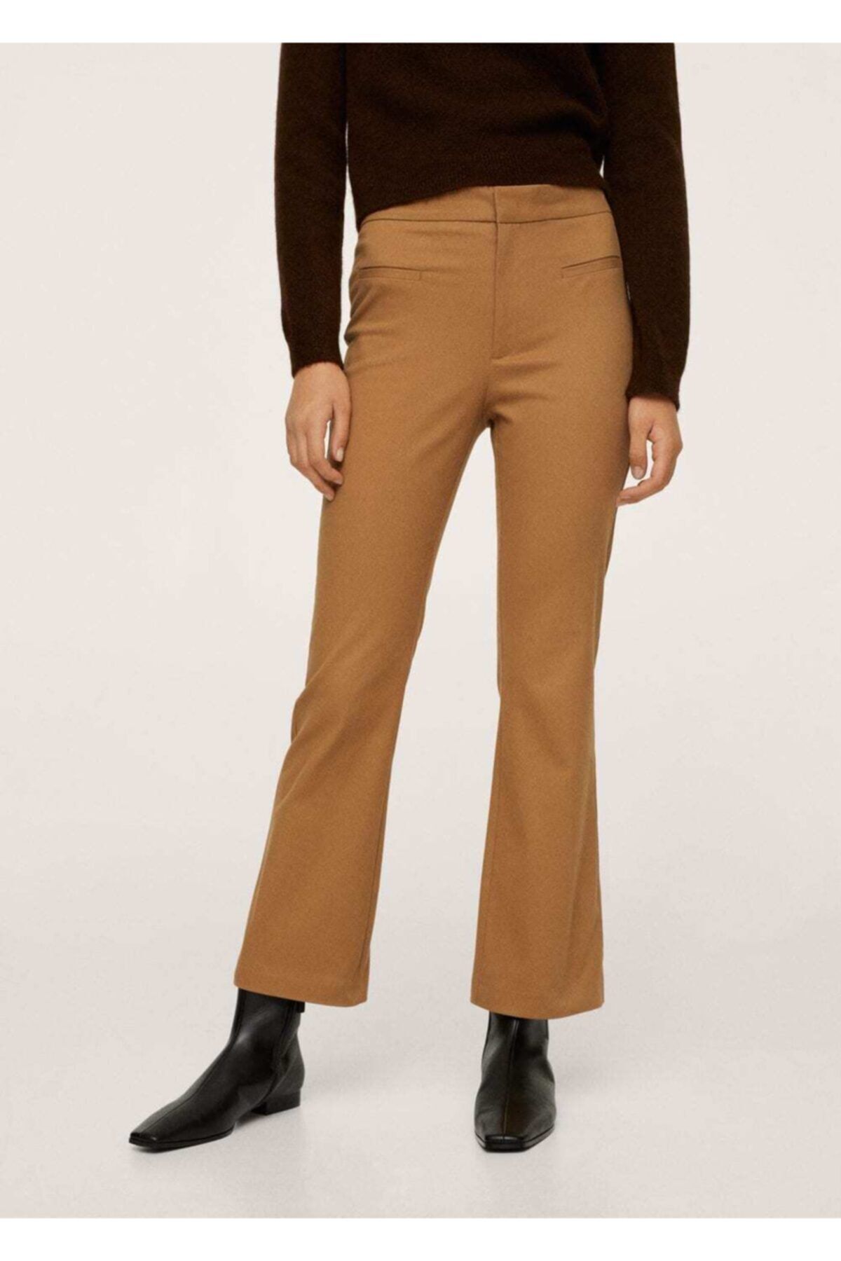 MANGO Kadın Orta Kahverengi Kısa Ispanyol Paçalı Pantolon