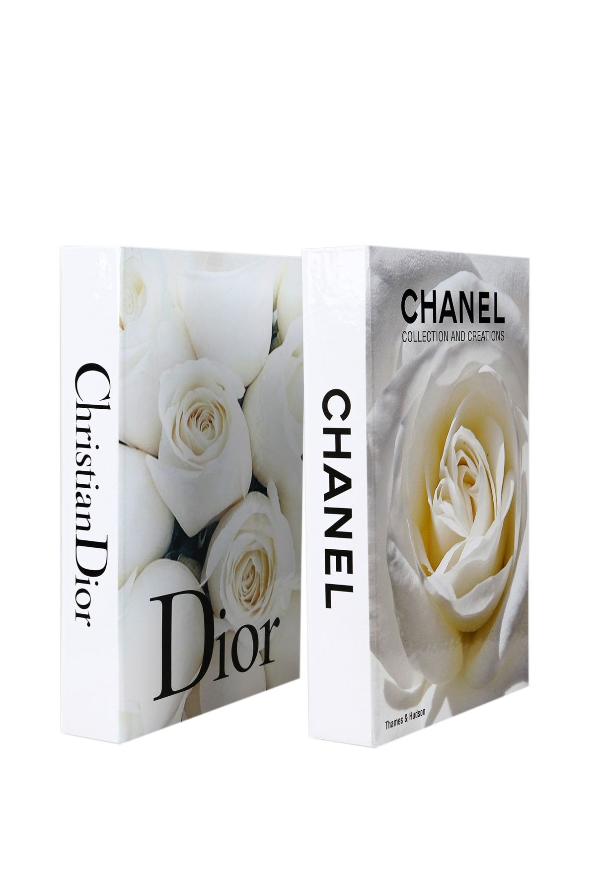 irayhomedecor 2'li Chanel Beyaz Gül/Dior Beyaz Gül Dekoratif Kitap Kutu